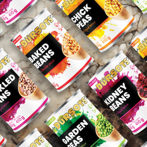 Dursots Canned Foods Label Design Display 1